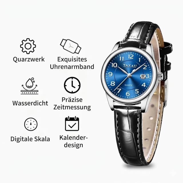 Thumbnail 5 de Taxau Damenuhr mit Lederarmband, analoges Quarzwerk & Datumsanzeige (28 mm, 3 Bar)