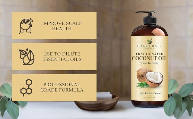 Detalle de Handcraft Blends Fractionated Coconut Oil (16 fl oz) — 100% Pure & Natural Carrier Oil for Skin, Hair & Massage
