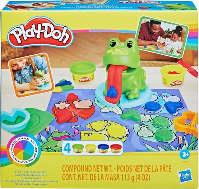 Detalle 2 de Play-Doh Farbi, der Frosch – 4×28 g Dosen mit Ausstechern (ab 3 Jahren)