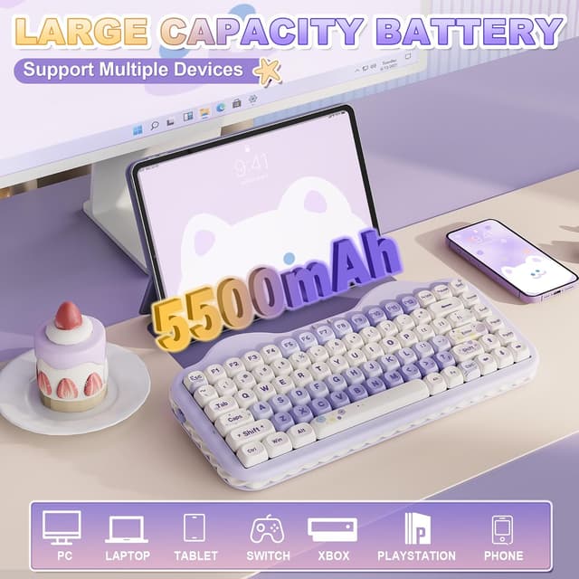 Detalle 2 de YUNZII C75 75% kabellose mechanische Gaming-Tastatur (BT 5.0/2,4 GHz/USB‑C, Hot Swap, NKRO) – Lila, Milk V2 Switch