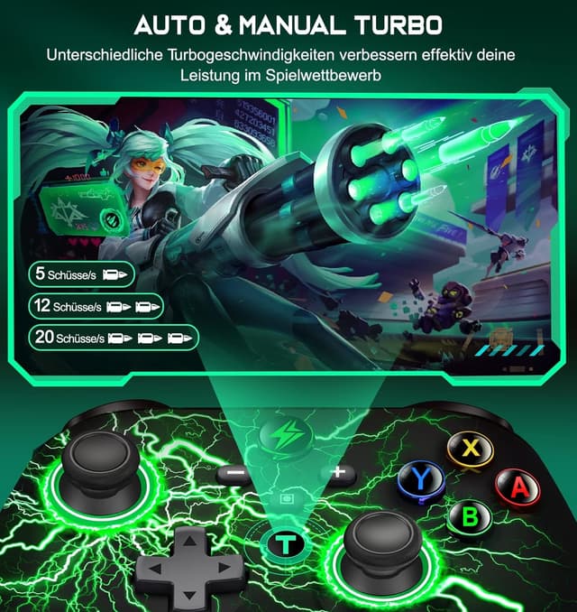 Detalle de GAMSINGY Switch Wireless Controller mit Motion-Steuerung, Dual-Motor-Vibration und Turbo/Makros