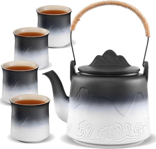 Detalle de ZENS Vintage Japanese Tea Set – 1000ml embossed teapot with built-in strainer, 4 cups