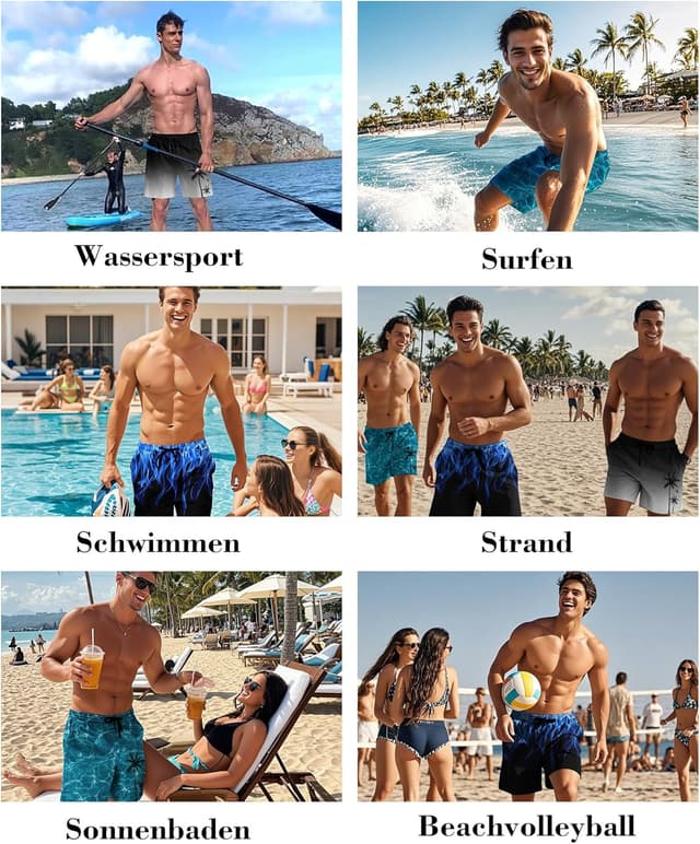 Detalle de Werfami Herren Badehose Lang Badeshorts mit Innenhose (UV-Schutz, schnelltrocknend) – S bis 3XL