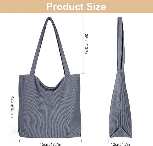 Detalle 2 de Flintronic Tote Bag in velluto a coste con zip: borsa a mano e a tracolla per lavoro, scuola e shopping