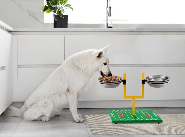 Detalle de NCAA Illinois Fighting Illini Goalpost Football Field Dog Feeder with Adjustable Elevated Bowls