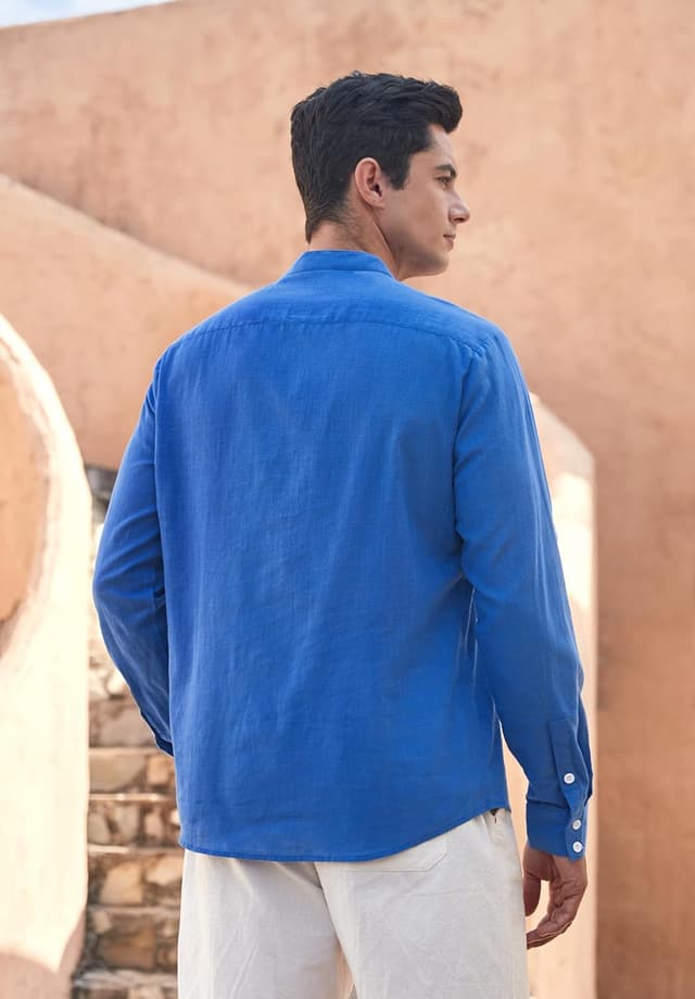 Detalle 2 de Enlision Herren Baumwoll-Leinenhemd Langarm Regular Fit – Sommerhemd mit Brusttasche