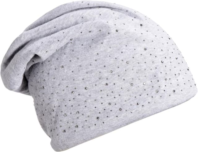 Detalle 2 de Bonnet d’hiver femme DonDon Slouch gris clair avec strass et doublure moelleuse