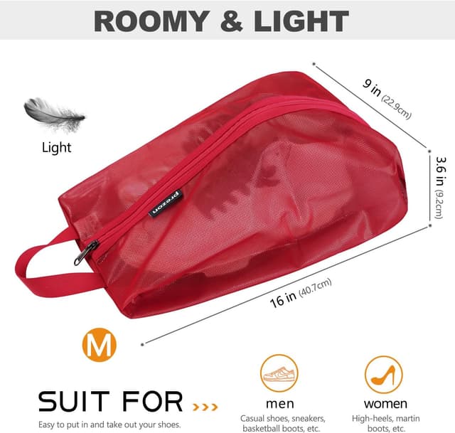 Detalle de Prezon Sac à Chaussures de Voyage en Maille TPU imperméable avec fermeture éclair YKK