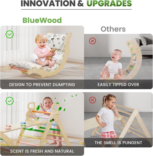 Thumbnail 6 de BlueWood Pikler Triangle Set with Cushion (8-in-1) – Montessori-inspired jungle gym for toddlers