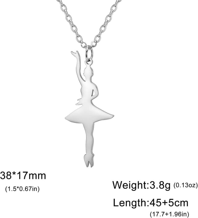 Detalle de VASSAGO Collier ballerine ballet avec cœur, pendentif danse classique (acier inoxydable) pour filles et femmes
