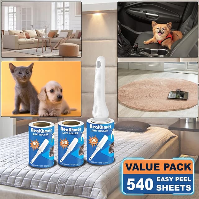 Detalle de Fusselroller für Tierhaare (540 Blatt) – extra klebriger, tragbarer Entferner für Katzen- & Hundefell