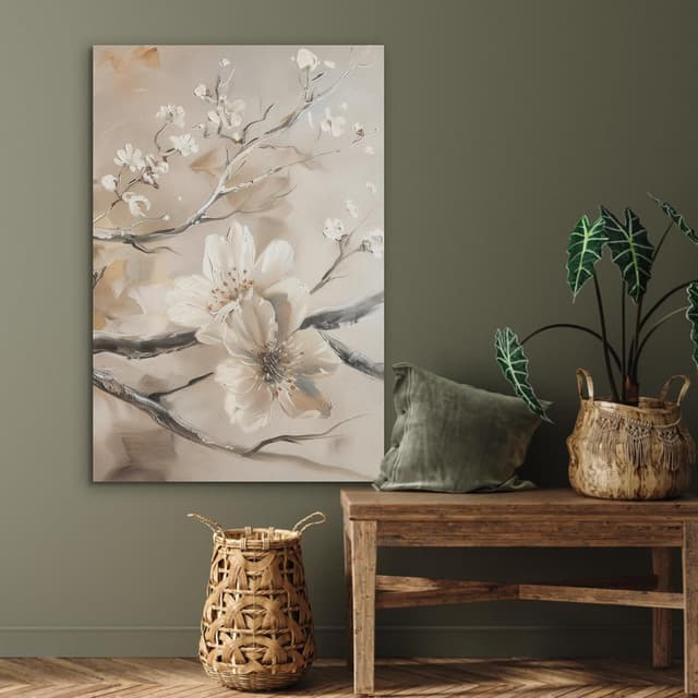 Detalle 2 de Décoration murale feutrée MuchoWow 60x90 cm – panneaux décoratifs acoustiques fleurs, blanc