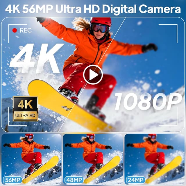 Detalle 2 de Focusinc 4K 56MP Digital Camera with 3" 180° Flip Screen, Autofocus & 16x Zoom for Vlogging