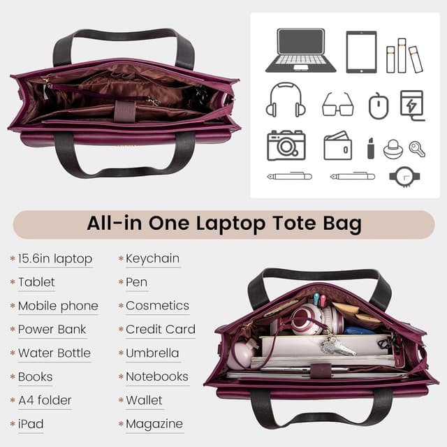 Detalle de LOVEVOOK Women’s Laptop Bag for 17.3 Inch Laptops — Waterproof Work Tote with Clutch Purse