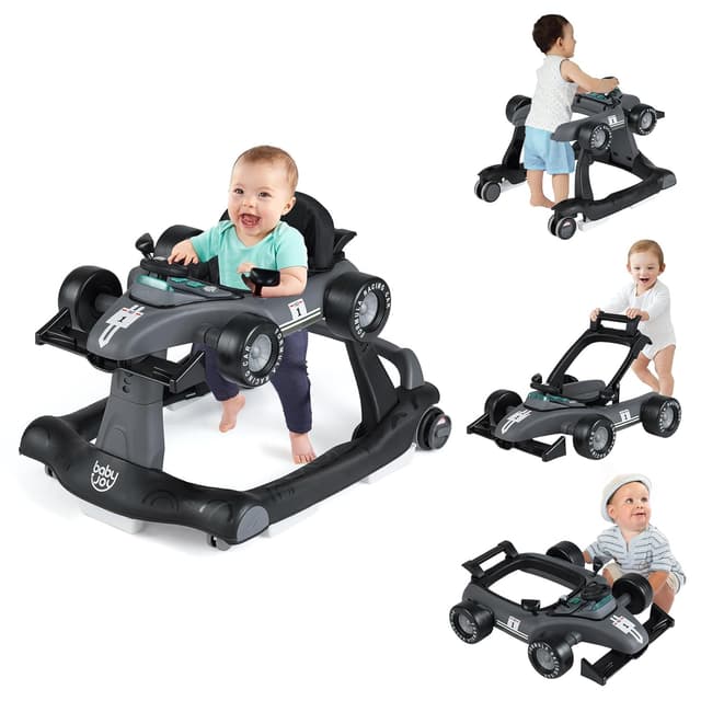 Detalle de COSTWAY 4-in-1 Lauflernhilfe (dunkelgrau) mit klappbarem Lauflernwagen, Musikbox, Licht & Rädern – für ca. ab 6 Monaten, bis 12 kg