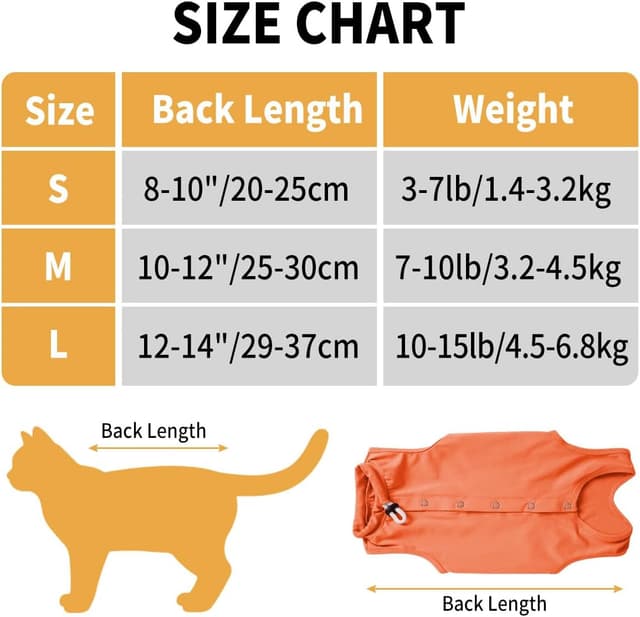 Detalle 2 de Poiinvc Body de récupération pour chat après opération (Orange, taille M) – alternative au collier isabelin