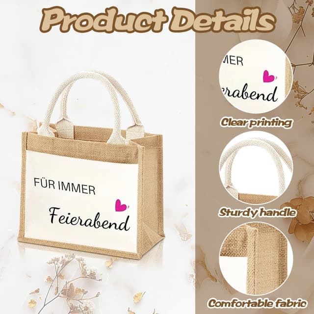 Detalle 2 de Rentner Geschenk für Frauen: Jutetasche mit Schlüsselanhänger „Keine Zeit bin Rentnerin“