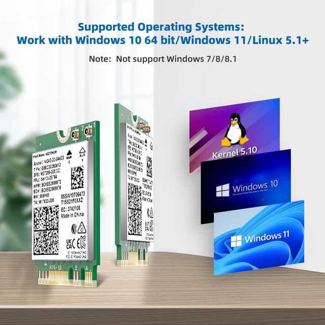 Detalle de SYONCON WiFi 6E AX210 NGW laptop WiFi card with Bluetooth 5.3 (M.2 NGFF, tri-band)