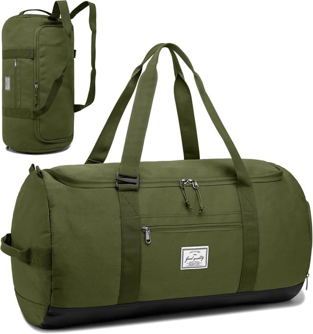 Detalle de Lyweem 60L Travel Duffel Bag (Green) with Shoe Compartment and Backpack Handles