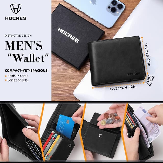 Detalle de HOCRES Wallets RFID blocking slim wallet 15-card