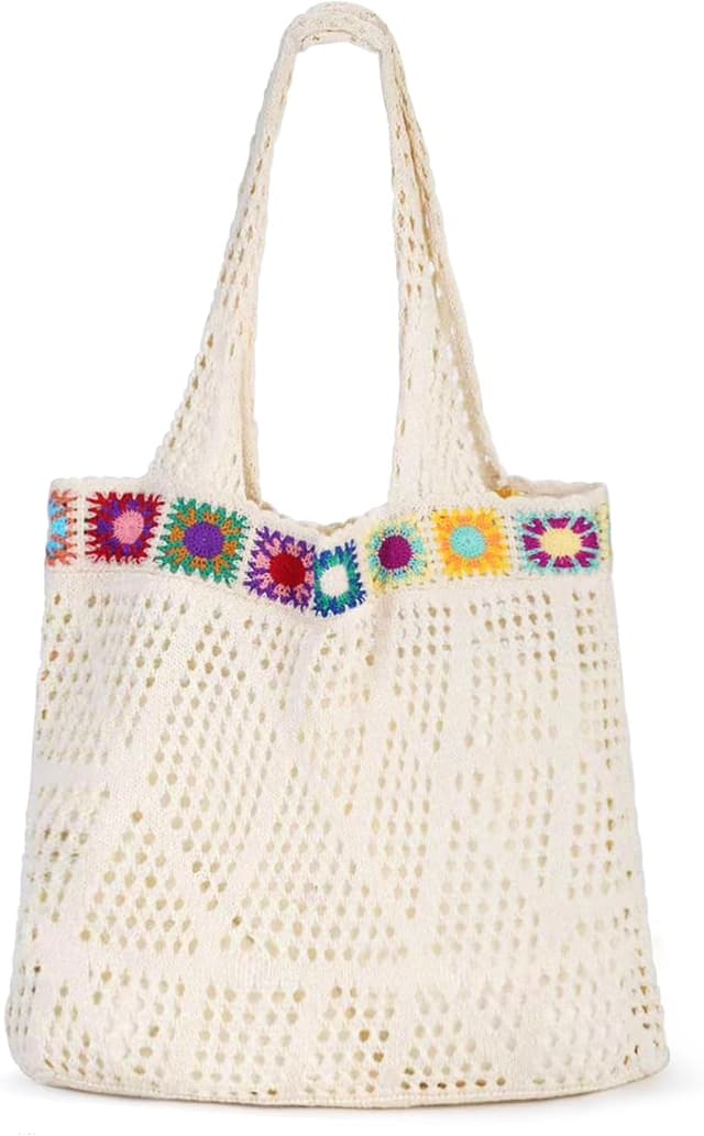Detalle de Etercycle Crochet Tote Bag – mesh beach bag in colourful lace, boho summer hobo style