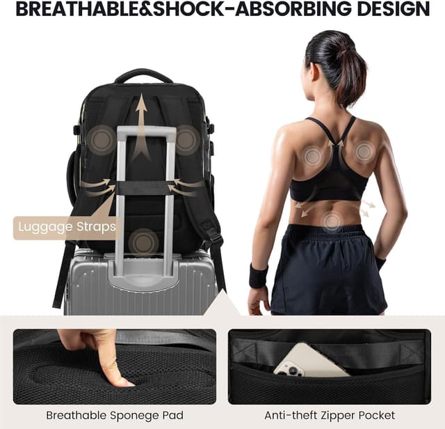 Detalle 2 de LOVEVOOK Handgepäck-Rucksack 40L für Damen (17,3 Zoll Laptop) mit 180°-Öffnung und wasserdichtem Polyester