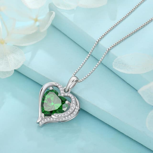 Detalle 2 de FJ Herz Kette Damen aus 925 Sterling Silber mit Engelsflügeln, Zirkonia & Geburtsstein