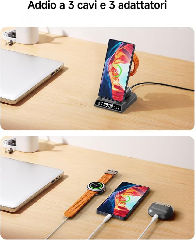 Thumbnail 6 de Caricatore Wireless 3 in 1 per Samsung con orologio digitale