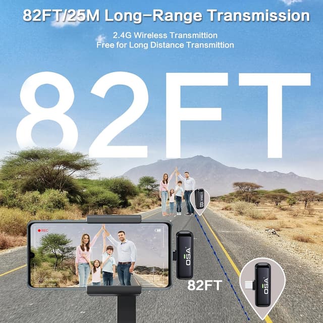 Detalle 1 de OSA Microfono Lavalier Wireless per iPhone/iPad/Android, 2 Pack con display e riduzione del rumore (Bluetooth, plug&play)