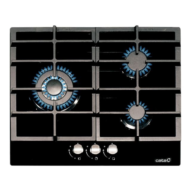 Detalle de Cata LCI 6021 BK placa gas 3 quemadores