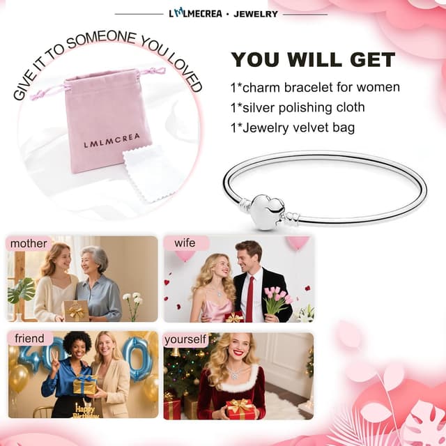 Thumbnail 6 de LMLMECREA Damen Charm-Armband aus 925er Sterling-Silber mit Rosegold-rundem Verschluss (Bettelarmband, zirkonia)