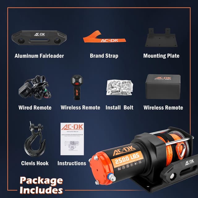 Thumbnail 6 de AC-DK 2500 lb ATV/UTV Winch Kit with Synthetic Rope, 12V Motor, Wireless Remote & Mounting Plate