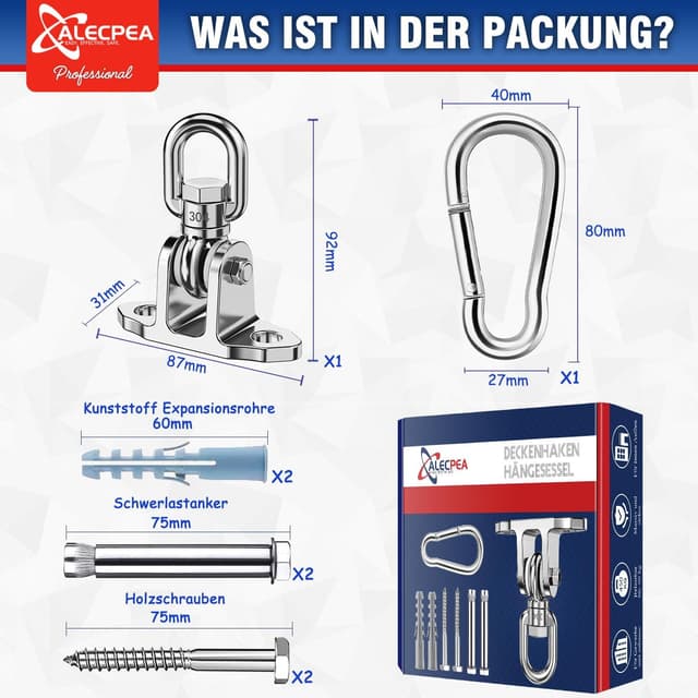 Thumbnail 4 de ALECPEA 360°Drehbar Schaukelhaken 450 kg đȘ