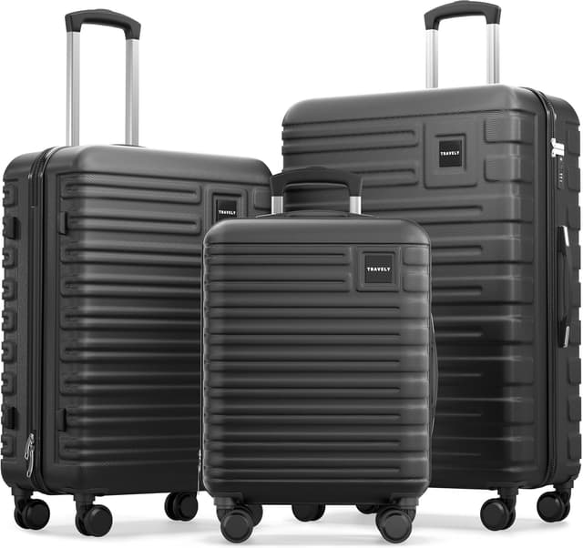 Detalle de Travely Polycarbonat Koffer-Set (77 cm, 67 cm, Handgepäck) mit TSA-Schloss – 3-teilig