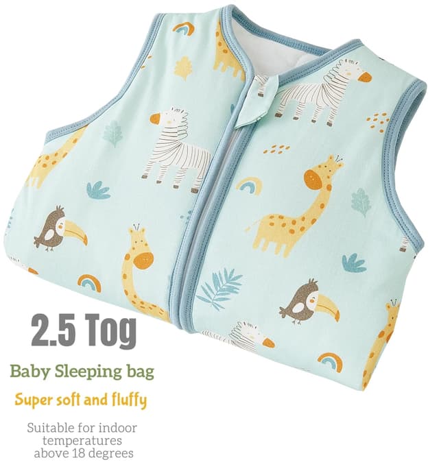 Detalle 2 de Chilsuessy Baby Schlafsack mit Füßen 2,5 Tog für Ganzjahr (Grün Zoo) – Längen 70–100 cm