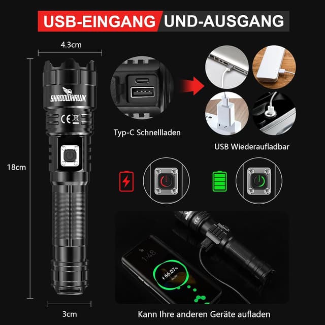 Detalle 2 de Shadowhawk S9322 500000 Lumen Taschenlampe đŠ