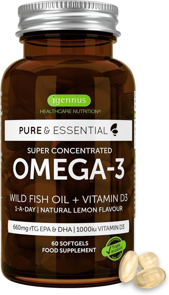 Detalle de Igennus Omega-3 Wildfischöl mit D3 1000 IE (rTG) – 60 Portionen, 1-mal täglich