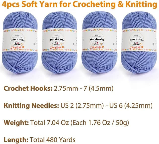 Detalle de Aeelike kit de laine pour crochet 200 g (4x50 g) – fil acrylique/coton 5 fils bordeaux