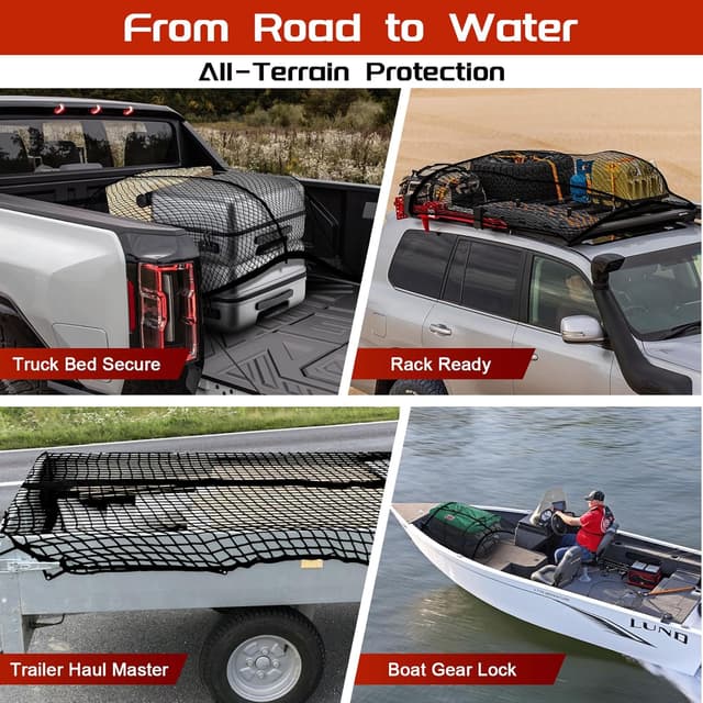 Detalle de Dayacoco Truck Bed Cargo Net (Stretchable 4' x 4' to 7' x 7') with 8 Rustproof Buckles