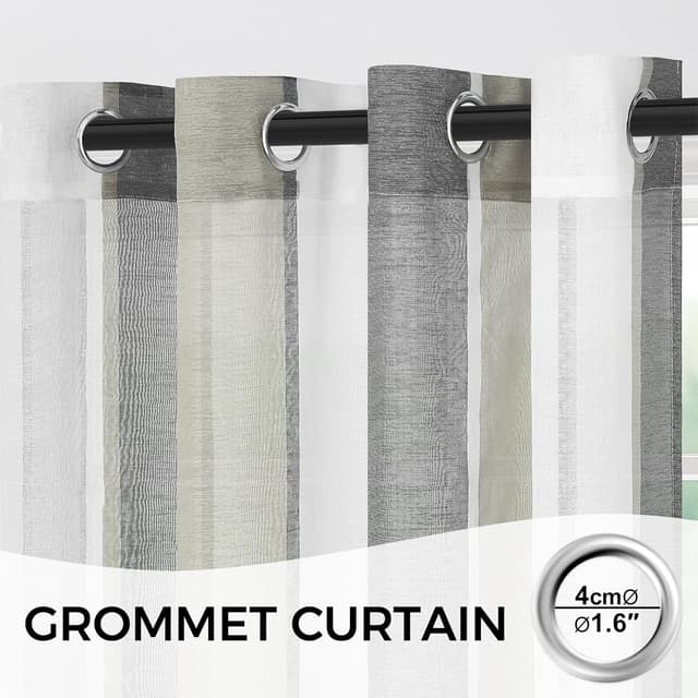 Detalle de MRTREES – Lot de 2 rideaux voilage blanc et gris noir à œillets 140x160 cm