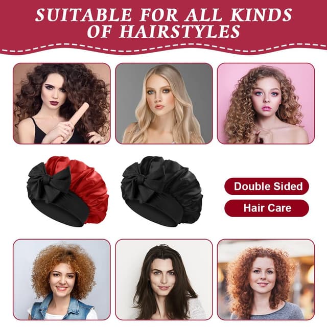 Detalle 2 de ACWOO Seidenhaube zum Schlafen (doppelseitig, Satin) – Bonnet mit elastischem Band für Haare schützen
