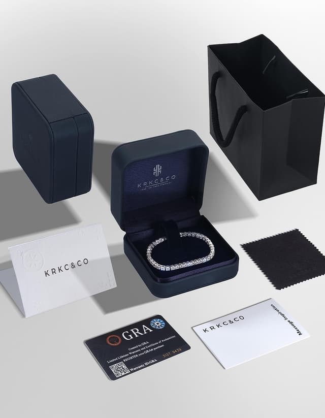 Detalle 2 de KRKC&CO Moissanit Tennisarmband für Damen – 925 Silber, Weißgold beschichtet, 62 Steine (D-Farbe, VVS1)