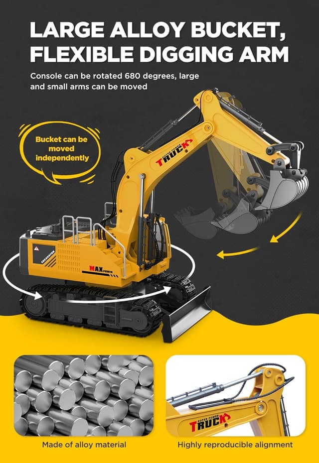 Thumbnail 3 de 21" Remote Control Excavator Toy 15-Channel 🚜