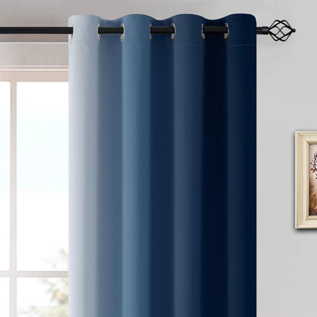 Detalle de Yakamok Blue and Greyish White Ombre Blackout Curtains (2 Panels, 52x84 Inch)