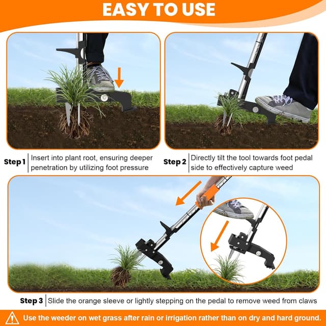Detalle 2 de Digtokore Weed Remover Tool with 99cm stand-up handle and 4-claw root puller