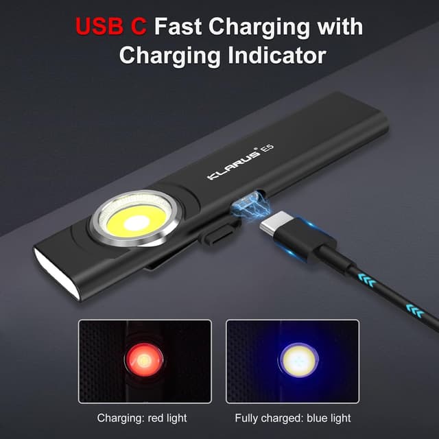 Thumbnail 6 de Klarus Lampe de travail COB rechargeable USB‑C plate (600 lumens) avec base magnétique et clip