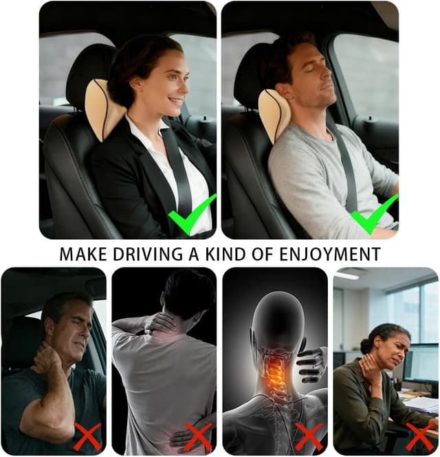 Detalle de Alaoo Cuscino Poggiatesta Auto ortopedico con supporto collo e spalle, rimovibile e traspirante (beige, 1 pezzo)