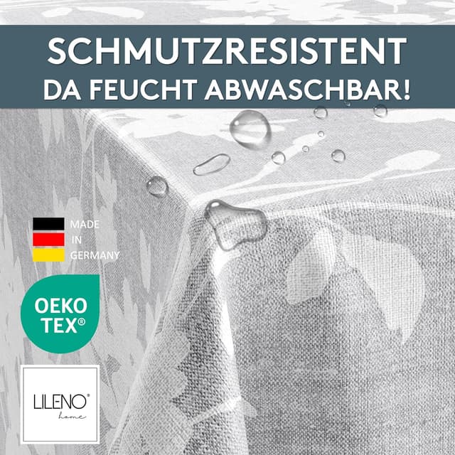 Detalle de LILENO HOME nappe lavable au mètre 200 x 140 cm en toile cirée imperméable à motif feuilles et vignes grises