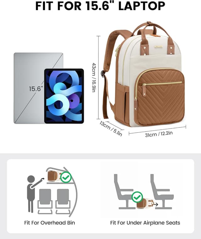 Detalle 2 de LOVEVOOK women’s laptop backpack (15.6 inch) – waterproof, anti-theft rucksack with 23L capacity