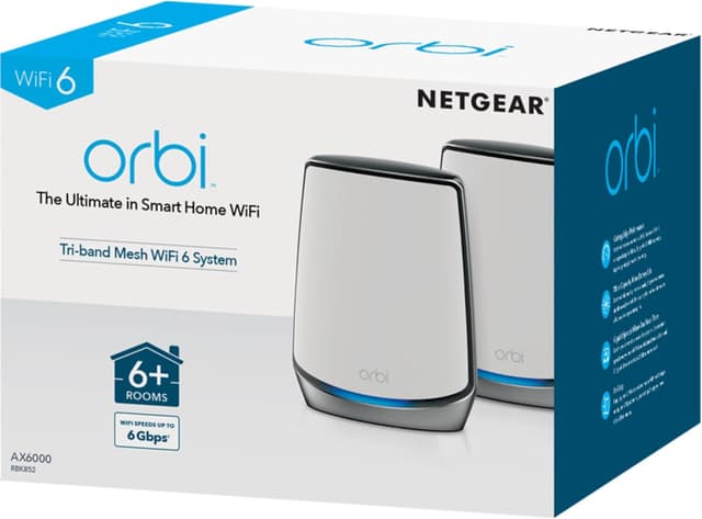 Detalle de NETGEAR Orbi Mesh WiFi System (RBK852) with WiFi 6 router and 1 satellite extender (AX6000, up to 4,000 sq ft)